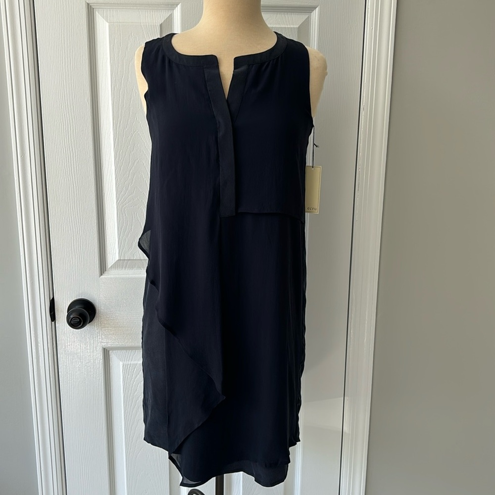 Ecru Navy Silk Dress NWT XS